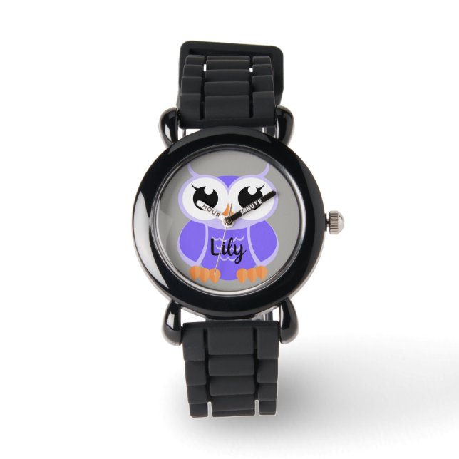 "Little Paars Owl" Horloge (Voorkant)