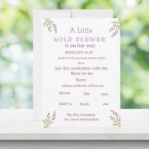 Little paarse wilde bloem baby shower Uitnodiging