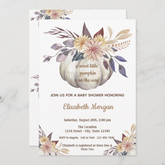 Little Pampkin, Flowers Baby shower Kaart (Voorkant / Achterkant)