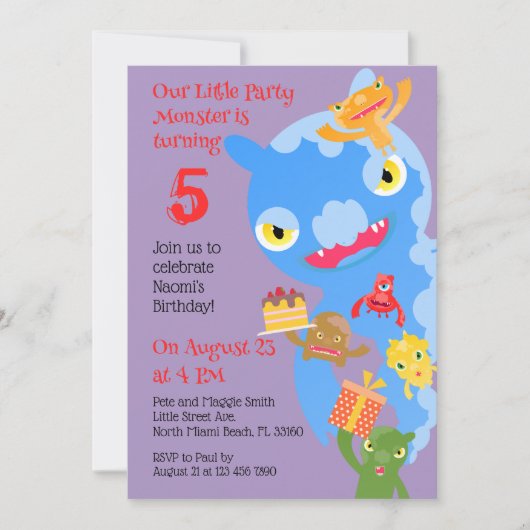 Little Party Monster en confetti Verjaardagsfeestj Kaart (Voorkant)