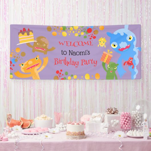 Little Party Monster en confetti Verjaardagsfeestj Spandoek (Feest)