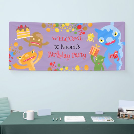 Little Party Monster en confetti Verjaardagsfeestj Spandoek (Beurs)