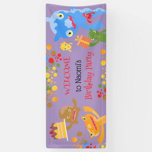 Little Party Monster en confetti Verjaardagsfeestj Spandoek (Verticaal)