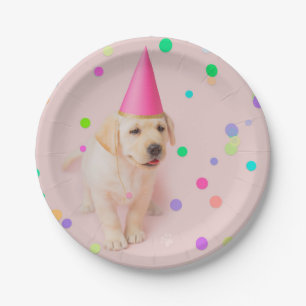 Little Paws Yellow Lab puppy roze verjaardag Papieren Bordje