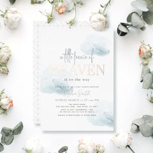 Little Peace of Heaven Blue Cloud Boy Baby shower Folie Uitnodiging
