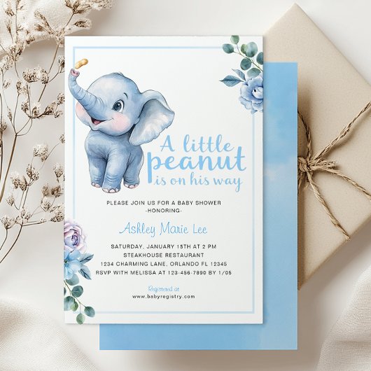 Little Peanut Elephant Baby shower Uitnodiging – C