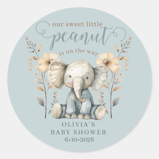 Little Peanut Elephant Blue Baby shower Ronde Sticker (Voorkant)