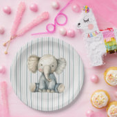 Little Peanut Elephant Blue Striped Baby shower Papieren Bordje (Feest)