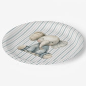 Little Peanut Elephant Blue Striped Baby shower Papieren Bordje (Gekanteld)