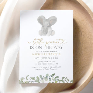 Little Peanut Elephant Greenery Baby shower Kaart