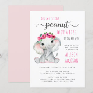 Little Peanut Elephant Waterverf Baby Girl Shower Kaart