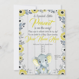 Little Peanut Yellow Rustic Baby shower Invitation Kaart