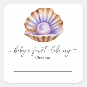 Little Pearl baby shower - Baby's eerste bibliothe Vierkante Sticker