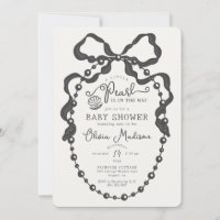 Little Pearl Black Coquette Bow Baby shower Uitnod