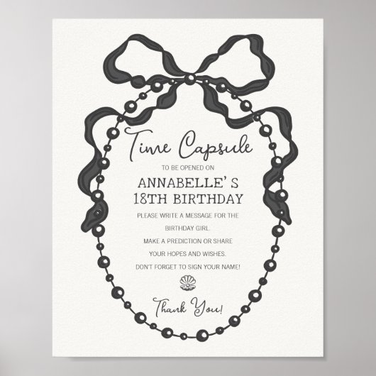 Little Pearl Black Coquette Bow Bday Time Capsule Poster (Voorkant)