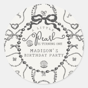 Little Pearl Black Coquette Bow Verjaardagsgunst Ronde Sticker