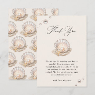Little Pearl Ocean Beach Seashell Girl Baby shower Bedankkaart