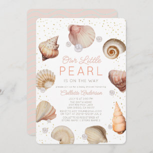 Little Pearl Seashells Roze Meisje Baby shower Kaart