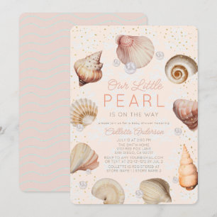 Little Pearl Seashells Roze Meisje Baby shower Kaart