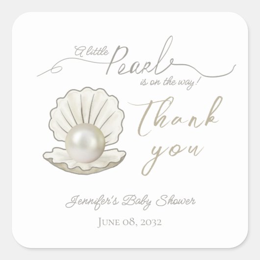 Little Pearl under Zee Pearlcore Baby shower Vierkante Sticker (Voorkant)