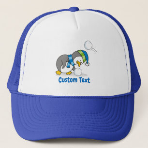 Little penguin getting a snow ball trucker hat pet