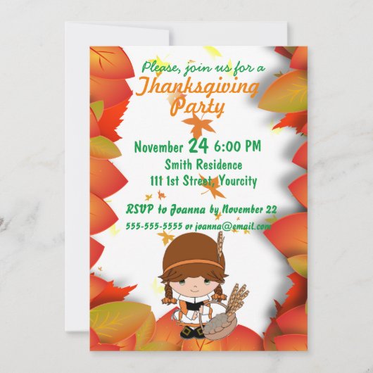 Little Pilgrim Custom Thanksgiving Party Kaart (Voorkant)