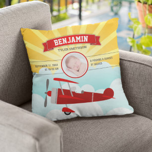 Little Pilot Red Airplane Baby Foto Birth Stats Kussen