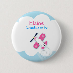 Little Pink Aviator NAME TAG Personalized Button