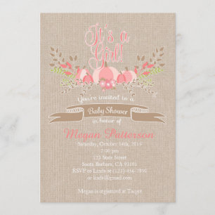 Little Pink Baby shower Invitation Burlap Kaart