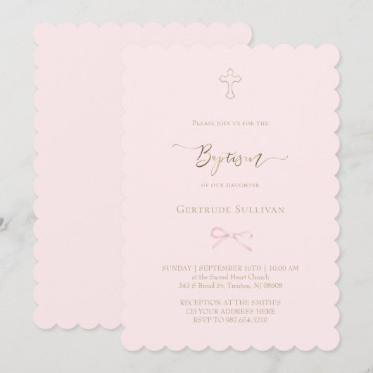 little pink bow | Baptism Kaart (Voorkant / Achterkant)