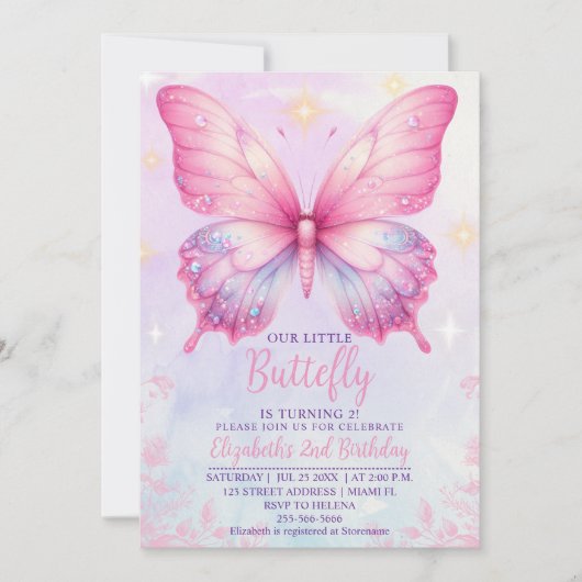 Little Pink Butterfly - Girls' Birthday Kaart (Voorkant)