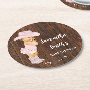 Little Pink Cowgirl Western Baby shower Ronde Kartonnen Onderzetter