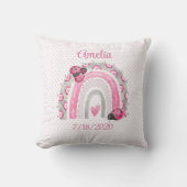 Little Pink Lady Bugs met Rainbow Birthdate Kussen (Voorkant)