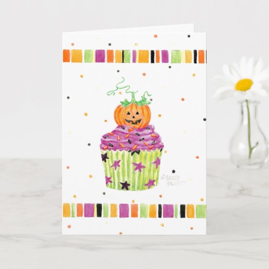Little Pompoen Cupcake Halloween Wenskaart Kaart (Kleine Plant)