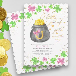 Little Pot of Gold Pink Green Shamrock Baby shower Kaart