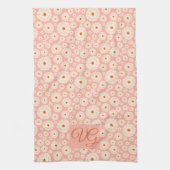 Little Powder Pink Flowers Monogram Kitchen Towel Theedoek (Verticaal)