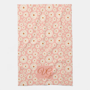 Little Powder Pink Flowers Monogram Kitchen Towel Theedoek