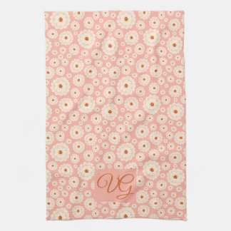 Little Powder Pink Flowers Monogram Kitchen Towel Theedoek