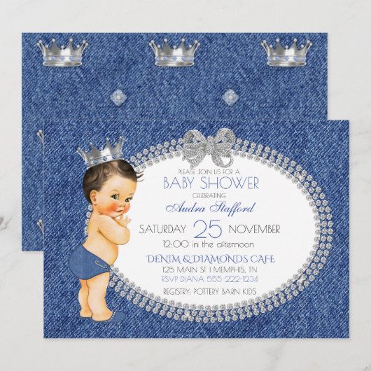 Little Prince Baby Boy Denim & Diamonds Kaart (Voorkant / Achterkant)