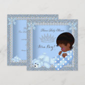 Little Prince Baby shower Boy Blue Pearl Damask A2 Kaart (Voorkant / Achterkant)