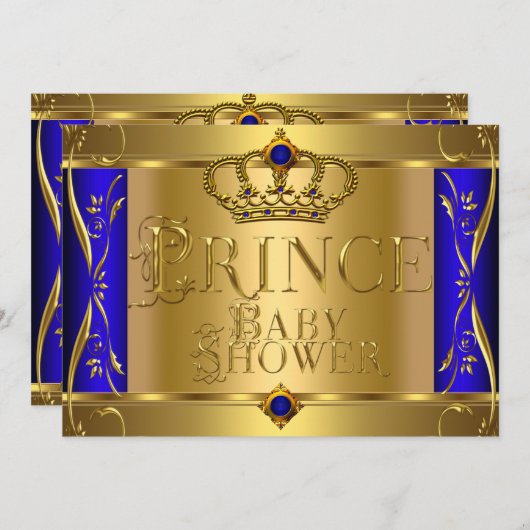 Little Prince Baby shower Boy Regal Blue Crown 9 Kaart (Voorkant / Achterkant)