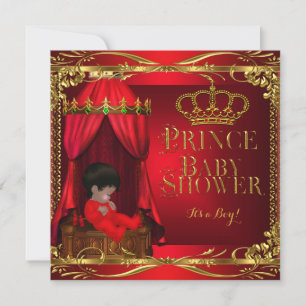 Little Prince Baby shower Boy Regal Red Crown 6 Kaart