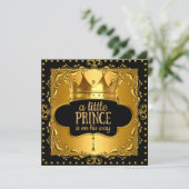 Little Prince Baby shower Gold Foil Crown Black Kaart (Staand voorkant)