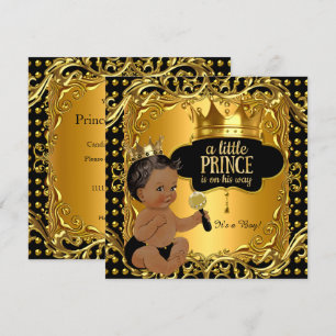 Little Prince Baby shower Gold Rattle Ethnic Kaart
