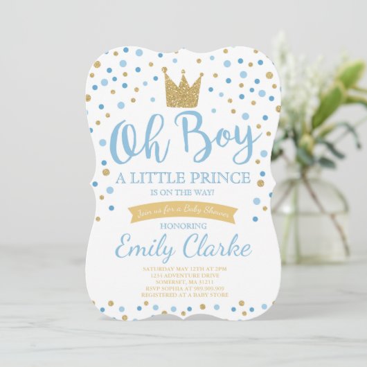 Little Prince Baby shower Invitation Royal Shower Kaart (Staand voorkant)