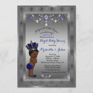 Little Prince Baby shower Invitation, Royal SILVER Kaart