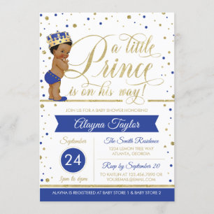 Little Prince Baby shower Invite, Faux Glitter Kaart