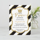 Little Prince Baby shower Invite, Faux Glitter Kaart (Staand voorkant)