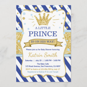 Little Prince Baby shower nodigt Royal Blue Gold u Kaart