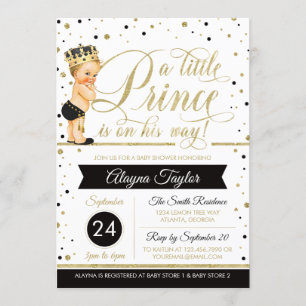 Little Prince Baby Shower Uitnodiging, Nep Glitter Kaart